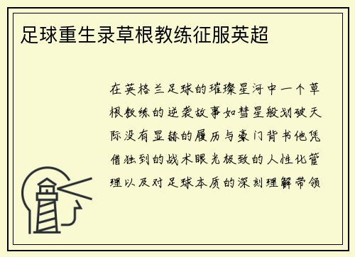 足球重生录草根教练征服英超