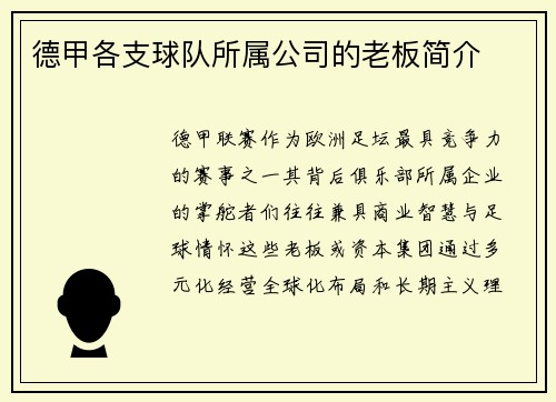 德甲各支球队所属公司的老板简介